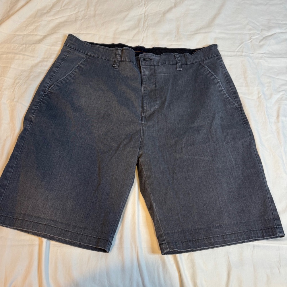 Gentlemen's Outfitters Mens Stretch Chino Shorts Dark Gray Size 38 Flat Front